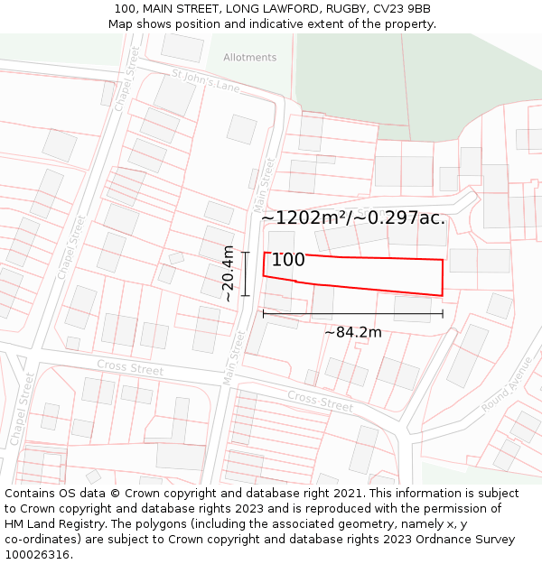 100, MAIN STREET, LONG LAWFORD, RUGBY, CV23 9BB: Plot and title map