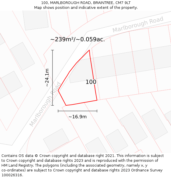 100, MARLBOROUGH ROAD, BRAINTREE, CM7 9LT: Plot and title map