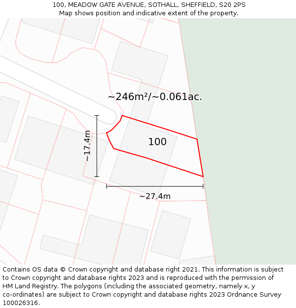 100, MEADOW GATE AVENUE, SOTHALL, SHEFFIELD, S20 2PS: Plot and title map