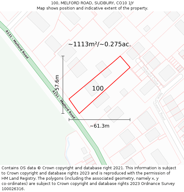 100, MELFORD ROAD, SUDBURY, CO10 1JY: Plot and title map