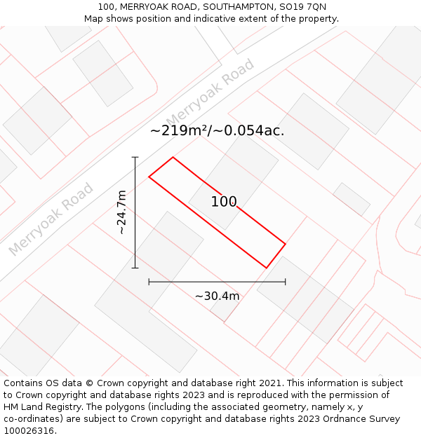 100, MERRYOAK ROAD, SOUTHAMPTON, SO19 7QN: Plot and title map