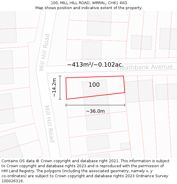 100, MILL HILL ROAD, WIRRAL, CH61 4XG: Plot and title map
