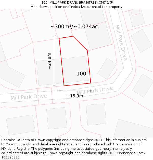 100, MILL PARK DRIVE, BRAINTREE, CM7 1XF: Plot and title map