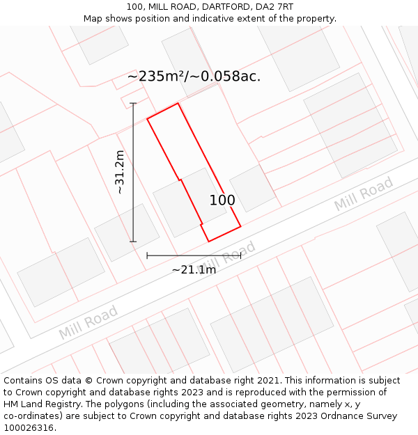 100, MILL ROAD, DARTFORD, DA2 7RT: Plot and title map