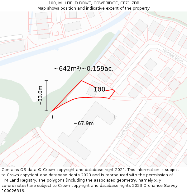 100, MILLFIELD DRIVE, COWBRIDGE, CF71 7BR: Plot and title map