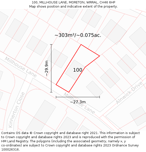 100, MILLHOUSE LANE, MORETON, WIRRAL, CH46 6HP: Plot and title map