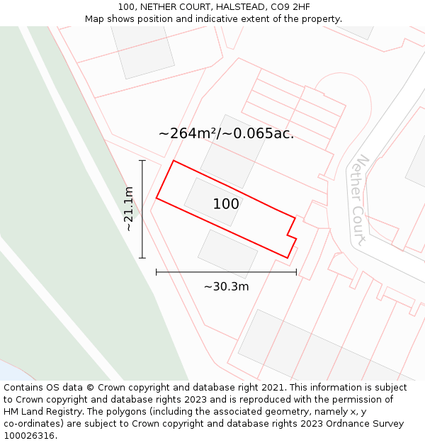 100, NETHER COURT, HALSTEAD, CO9 2HF: Plot and title map