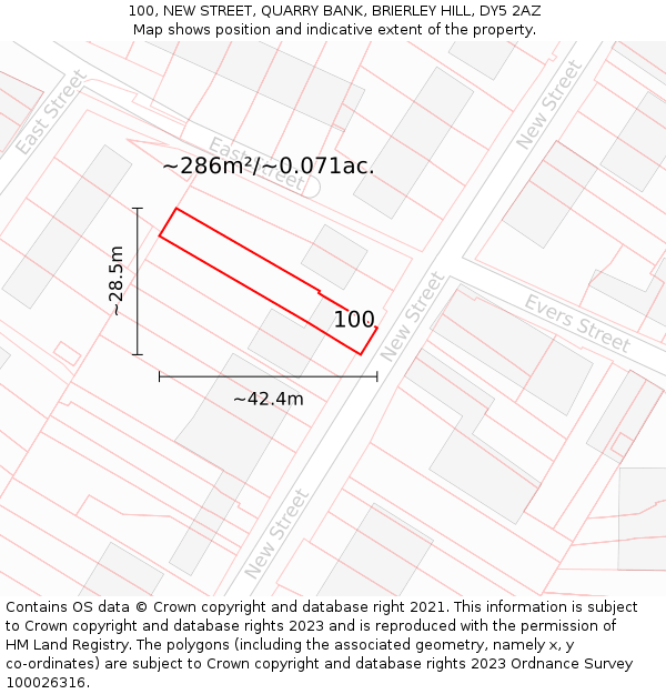 100, NEW STREET, QUARRY BANK, BRIERLEY HILL, DY5 2AZ: Plot and title map