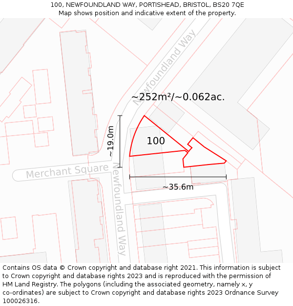 100, NEWFOUNDLAND WAY, PORTISHEAD, BRISTOL, BS20 7QE: Plot and title map