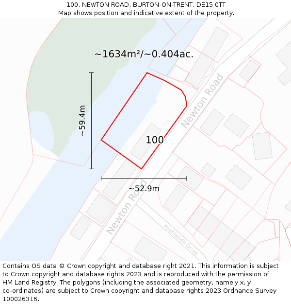 100, NEWTON ROAD, BURTON-ON-TRENT, DE15 0TT: Plot and title map