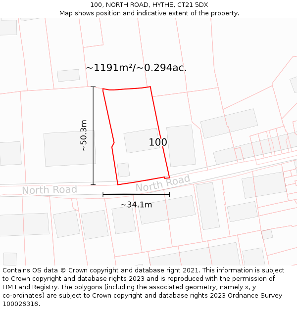 100, NORTH ROAD, HYTHE, CT21 5DX: Plot and title map