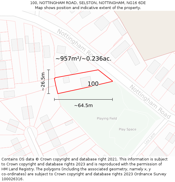 100, NOTTINGHAM ROAD, SELSTON, NOTTINGHAM, NG16 6DE: Plot and title map