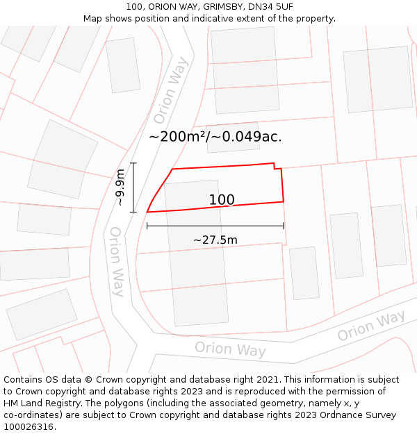 100, ORION WAY, GRIMSBY, DN34 5UF: Plot and title map