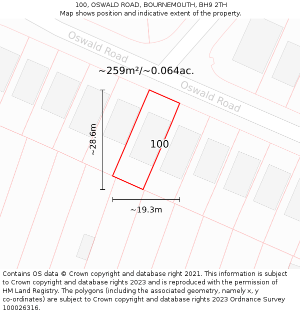 100, OSWALD ROAD, BOURNEMOUTH, BH9 2TH: Plot and title map