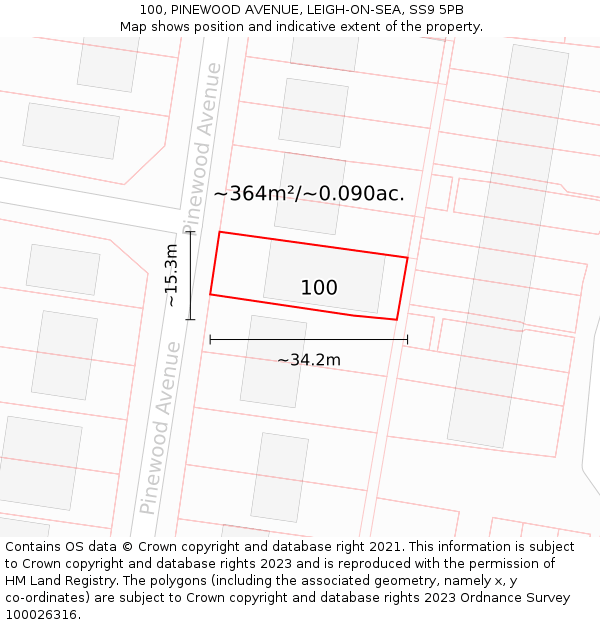 100, PINEWOOD AVENUE, LEIGH-ON-SEA, SS9 5PB: Plot and title map