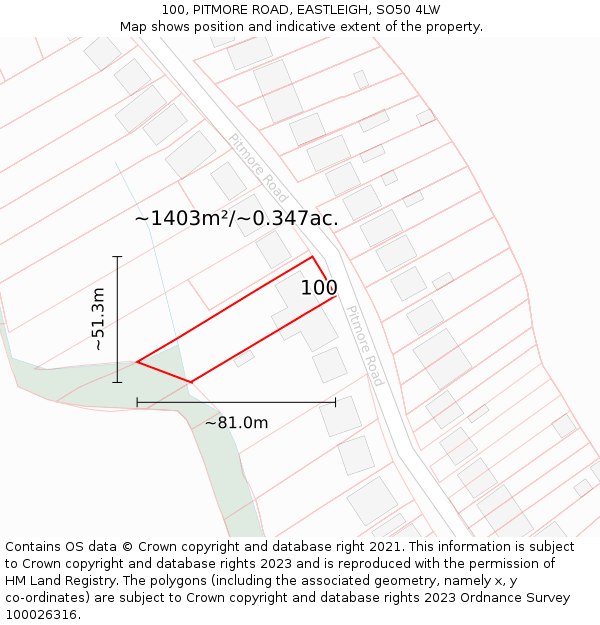 100, PITMORE ROAD, EASTLEIGH, SO50 4LW: Plot and title map