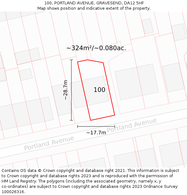 100, PORTLAND AVENUE, GRAVESEND, DA12 5HF: Plot and title map
