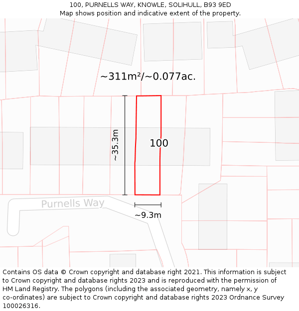 100, PURNELLS WAY, KNOWLE, SOLIHULL, B93 9ED: Plot and title map