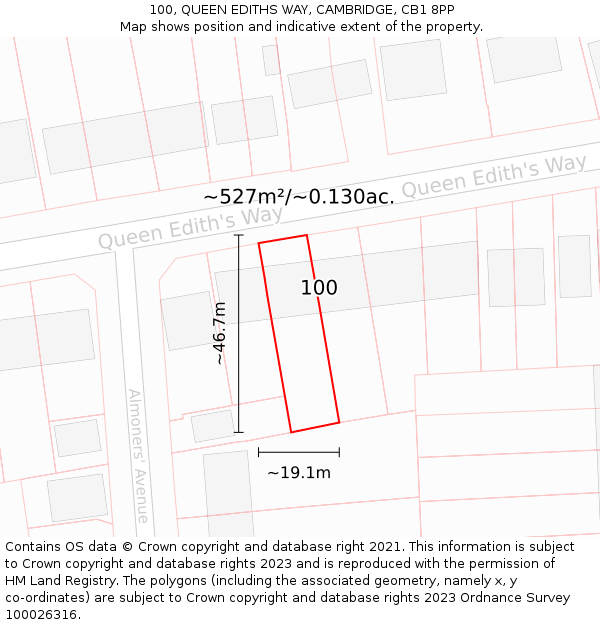 100, QUEEN EDITHS WAY, CAMBRIDGE, CB1 8PP: Plot and title map