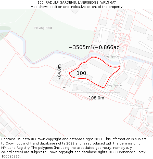100, RADULF GARDENS, LIVERSEDGE, WF15 6AT: Plot and title map