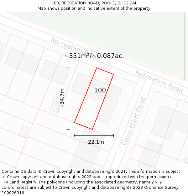 100, RECREATION ROAD, POOLE, BH12 2AL: Plot and title map