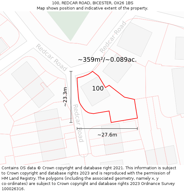 100, REDCAR ROAD, BICESTER, OX26 1BS: Plot and title map