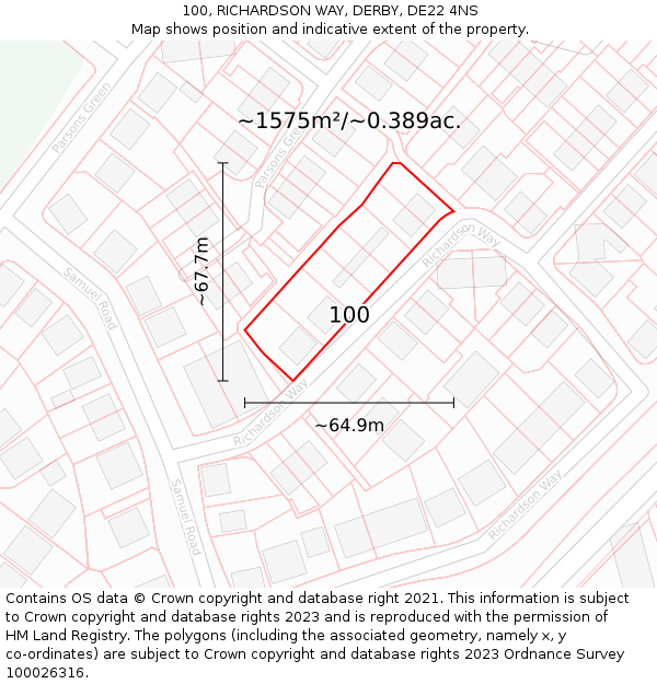 100, RICHARDSON WAY, DERBY, DE22 4NS: Plot and title map