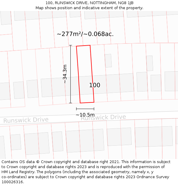 100, RUNSWICK DRIVE, NOTTINGHAM, NG8 1JB: Plot and title map