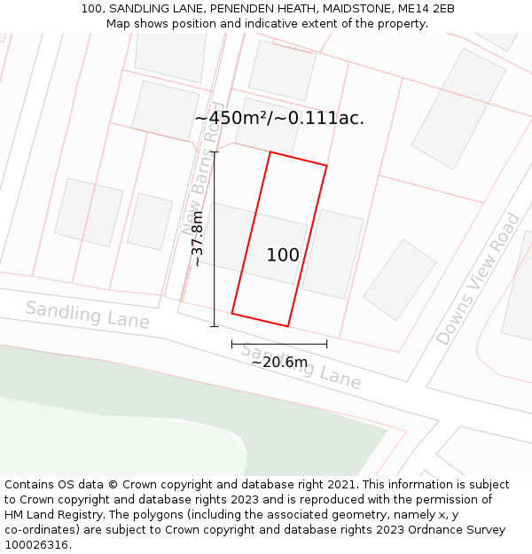 100, SANDLING LANE, PENENDEN HEATH, MAIDSTONE, ME14 2EB: Plot and title map