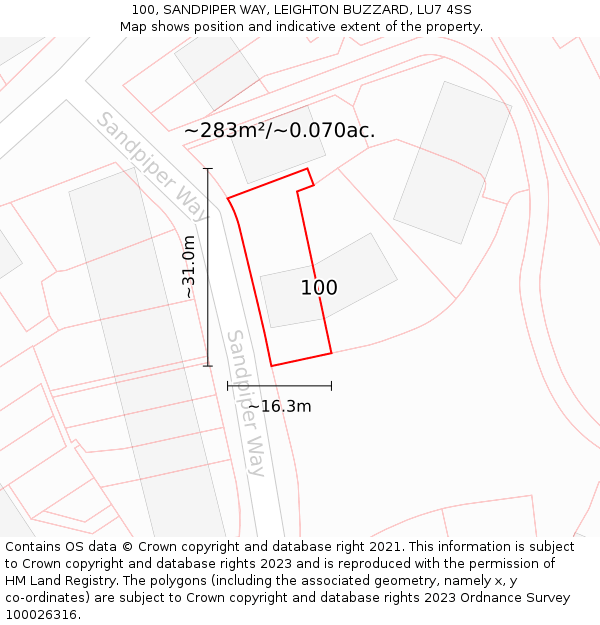 100, SANDPIPER WAY, LEIGHTON BUZZARD, LU7 4SS: Plot and title map