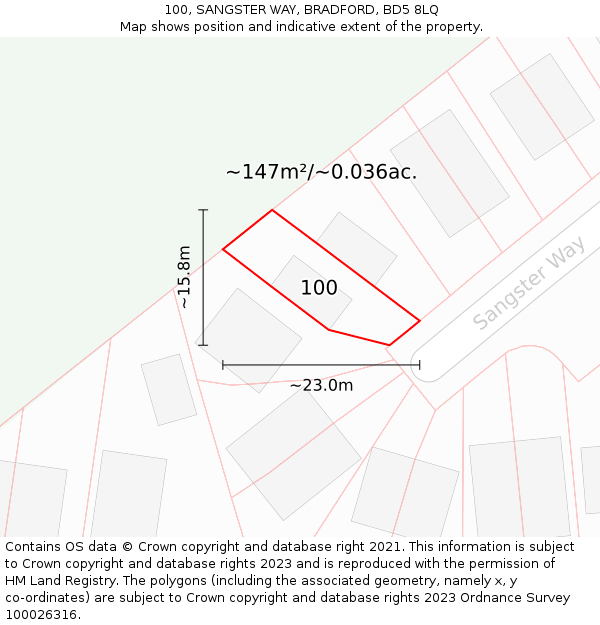 100, SANGSTER WAY, BRADFORD, BD5 8LQ: Plot and title map