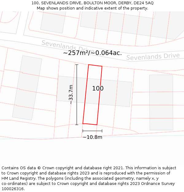 100, SEVENLANDS DRIVE, BOULTON MOOR, DERBY, DE24 5AQ: Plot and title map