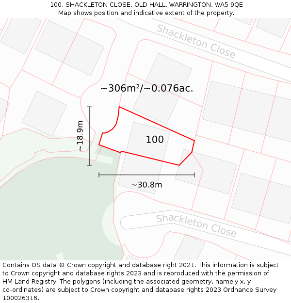 100, SHACKLETON CLOSE, OLD HALL, WARRINGTON, WA5 9QE: Plot and title map