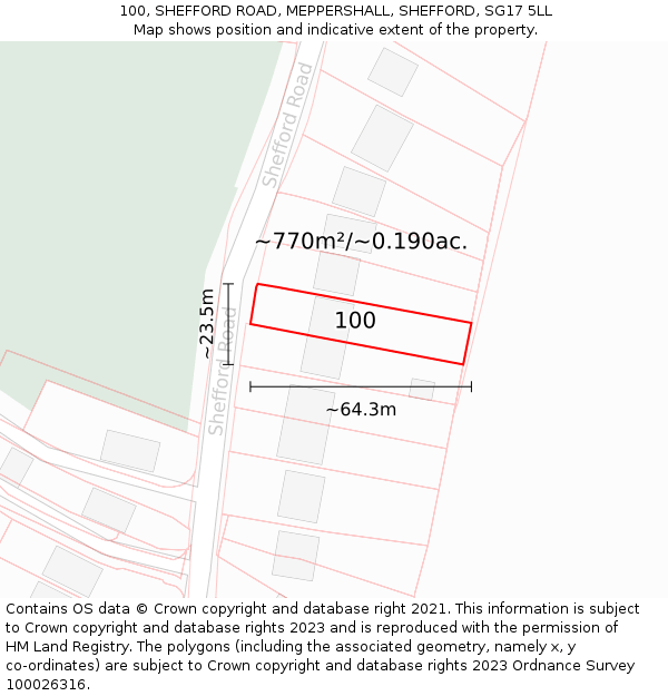 100, SHEFFORD ROAD, MEPPERSHALL, SHEFFORD, SG17 5LL: Plot and title map