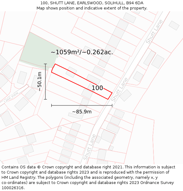 100, SHUTT LANE, EARLSWOOD, SOLIHULL, B94 6DA: Plot and title map