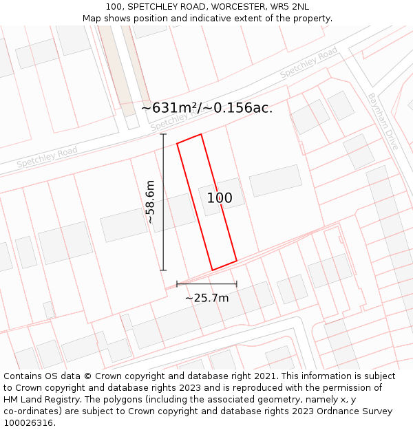 100, SPETCHLEY ROAD, WORCESTER, WR5 2NL: Plot and title map