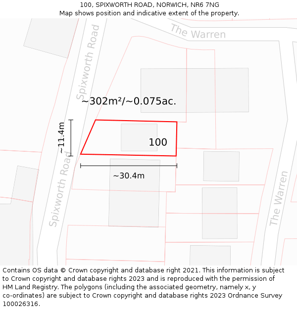 100, SPIXWORTH ROAD, NORWICH, NR6 7NG: Plot and title map