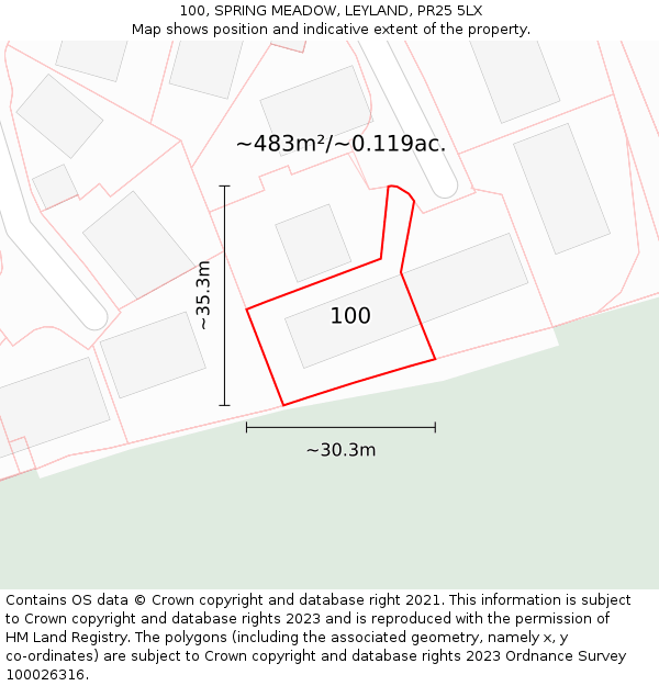 100, SPRING MEADOW, LEYLAND, PR25 5LX: Plot and title map