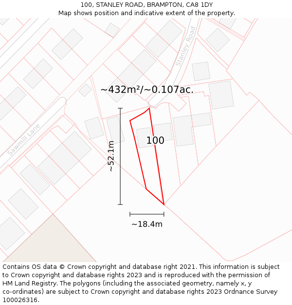100, STANLEY ROAD, BRAMPTON, CA8 1DY: Plot and title map
