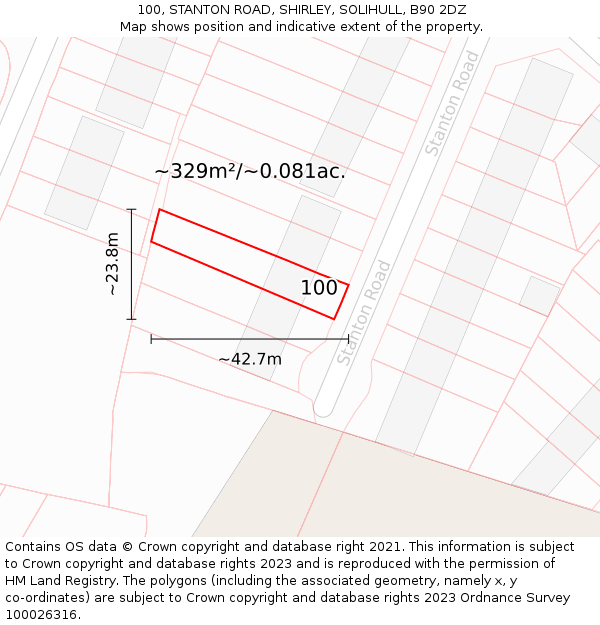 100, STANTON ROAD, SHIRLEY, SOLIHULL, B90 2DZ: Plot and title map