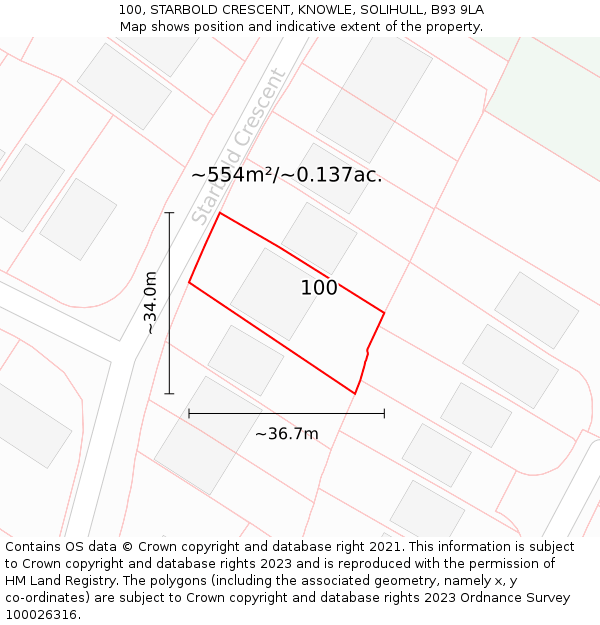 100, STARBOLD CRESCENT, KNOWLE, SOLIHULL, B93 9LA: Plot and title map