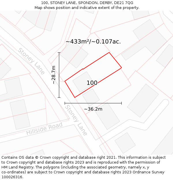 100, STONEY LANE, SPONDON, DERBY, DE21 7QG: Plot and title map