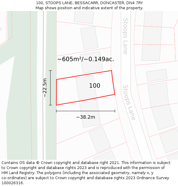 100, STOOPS LANE, BESSACARR, DONCASTER, DN4 7RY: Plot and title map