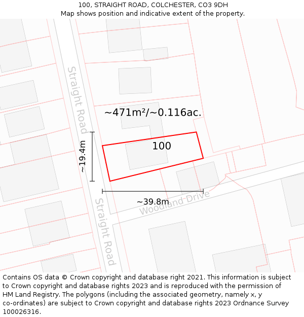 100, STRAIGHT ROAD, COLCHESTER, CO3 9DH: Plot and title map