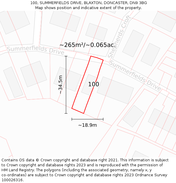 100, SUMMERFIELDS DRIVE, BLAXTON, DONCASTER, DN9 3BG: Plot and title map