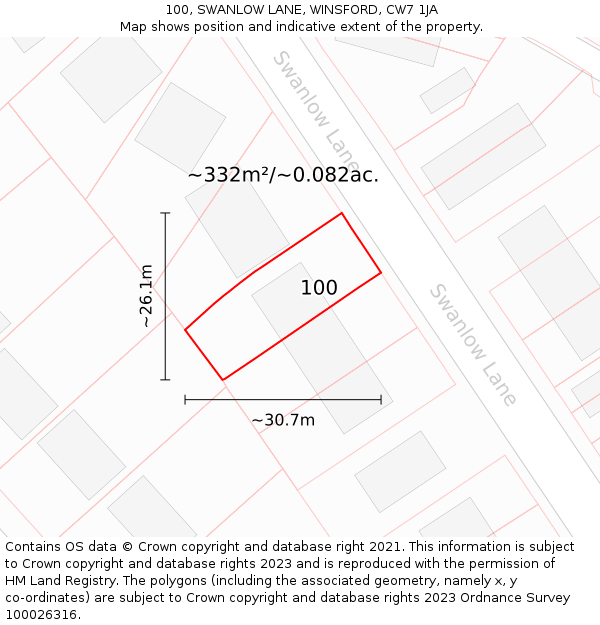 100, SWANLOW LANE, WINSFORD, CW7 1JA: Plot and title map
