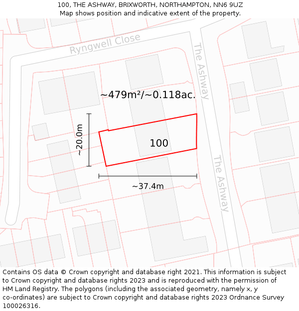 100, THE ASHWAY, BRIXWORTH, NORTHAMPTON, NN6 9UZ: Plot and title map
