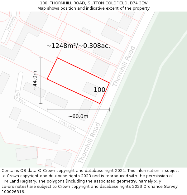 100, THORNHILL ROAD, SUTTON COLDFIELD, B74 3EW: Plot and title map