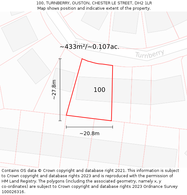 100, TURNBERRY, OUSTON, CHESTER LE STREET, DH2 1LR: Plot and title map