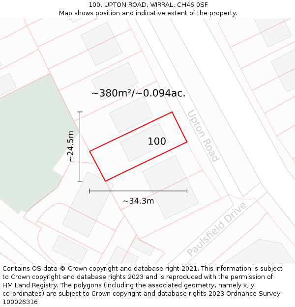 100, UPTON ROAD, WIRRAL, CH46 0SF: Plot and title map
